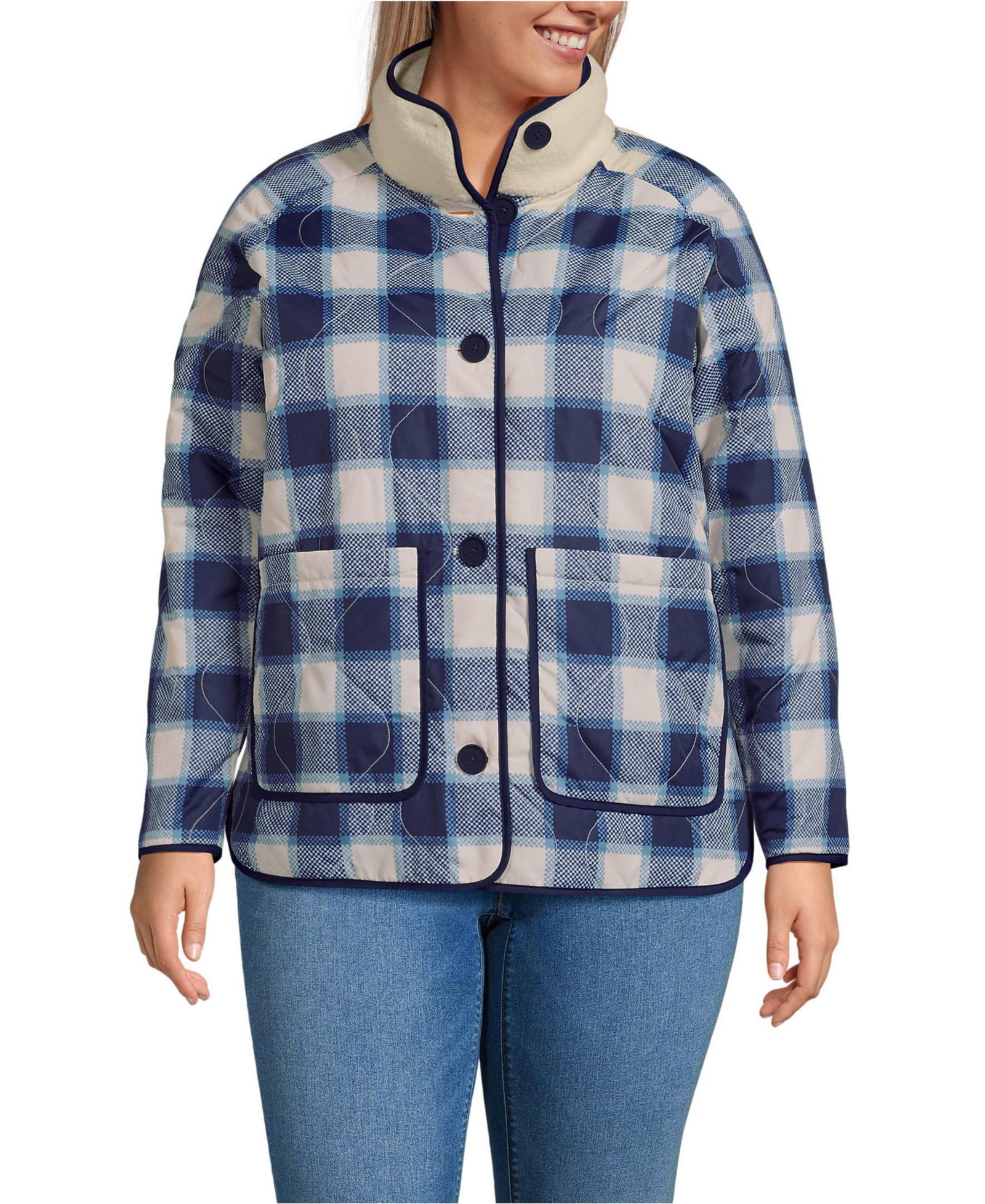 Длинная куртка Lands' End Plus Size High Pile Fleece Reversible Mixed Media