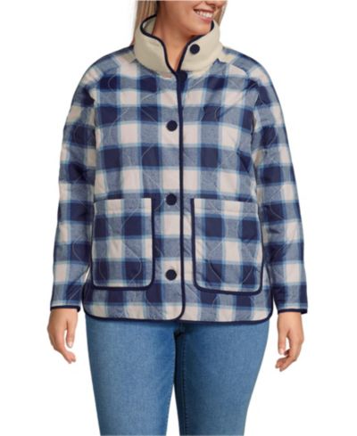 Lands' End Plus Size High Pile Fleece Reversible Mixed Media Long Jacket