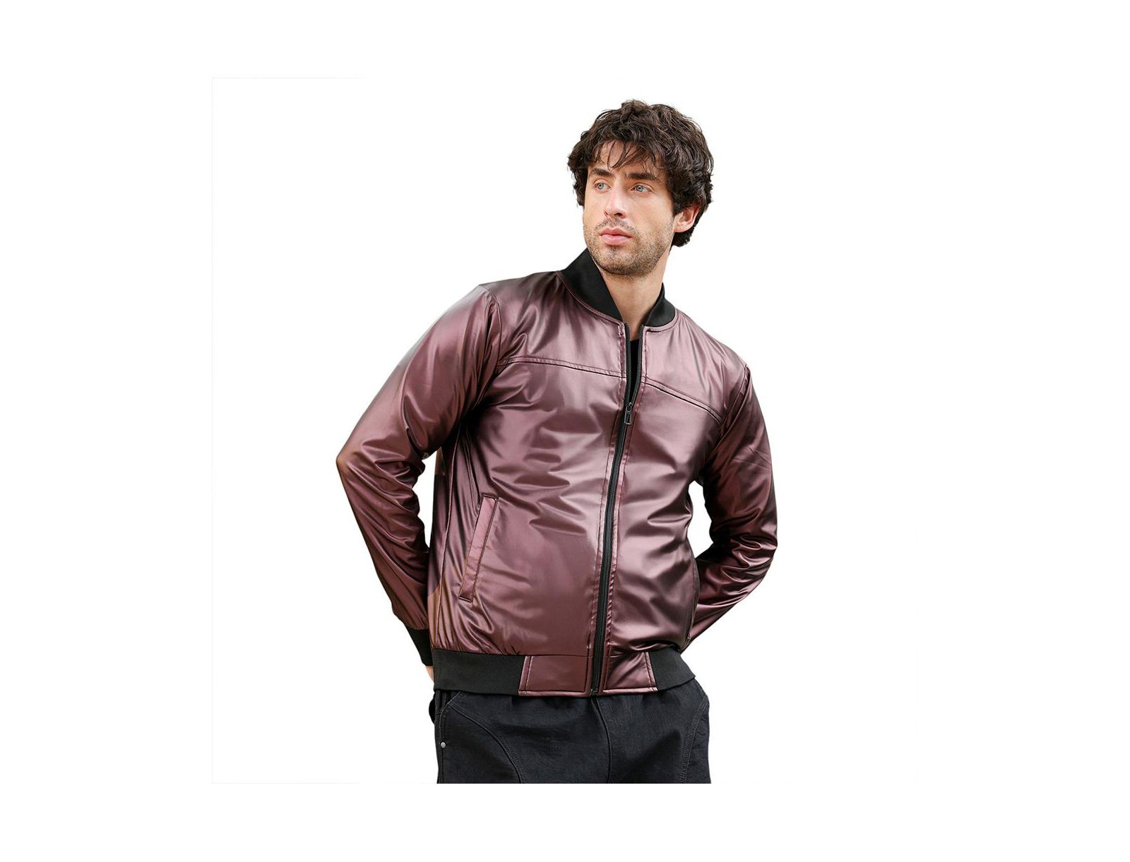 Мужская бомбер-куртка Campus Sutra Chocolate Brown Patent-Panel