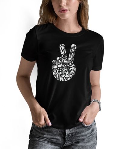 LA Pop Art Women's Peace Finger Notes Word Art Long-Sleeve T-Shirt