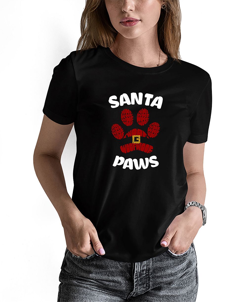 LA Pop Art Women's Santa Paws Word Art Long-Sleeve T-Shirt