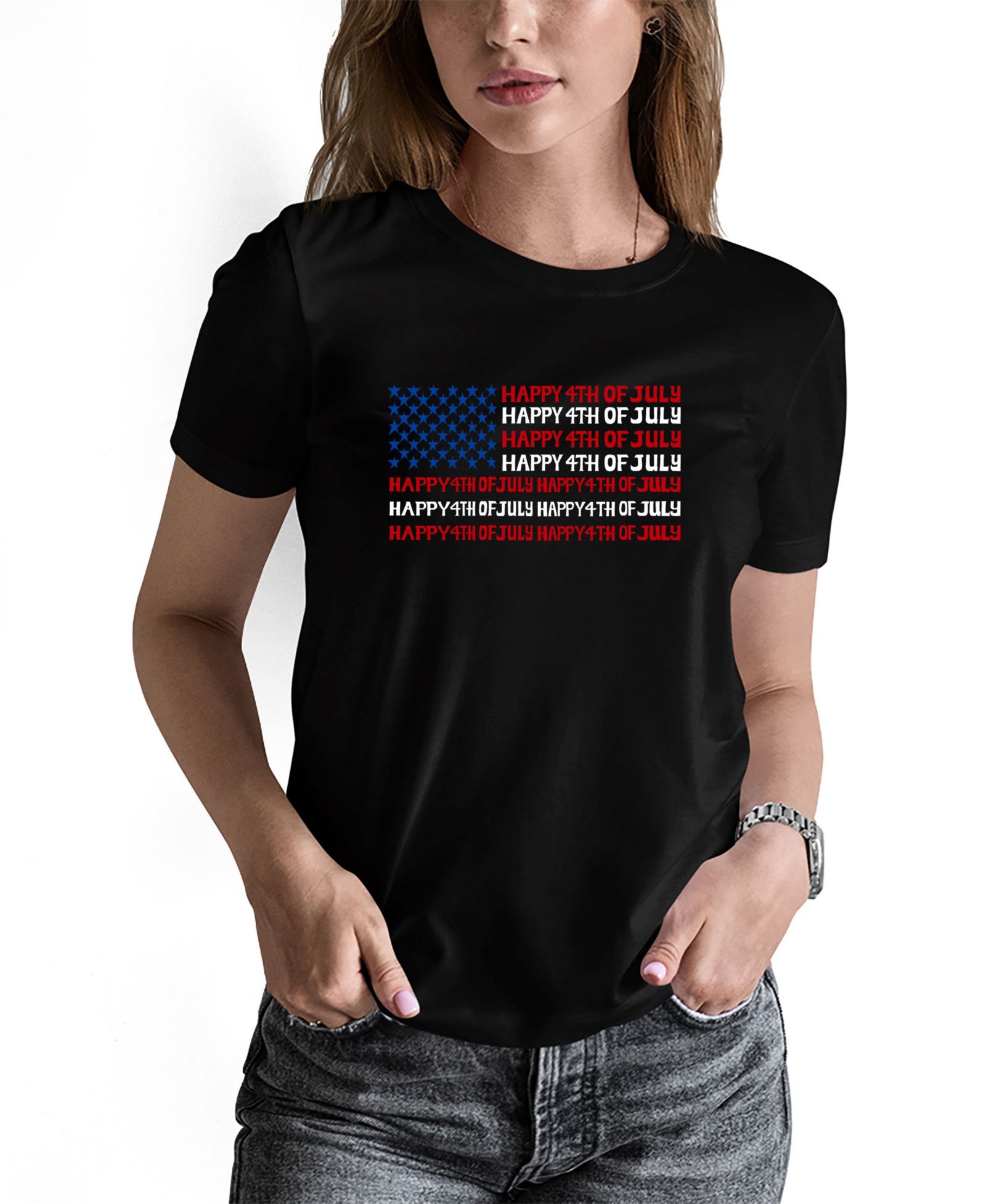 LA Pop Art Women's Happy 4th of July Word Art Long-Sleeve T-Shirt