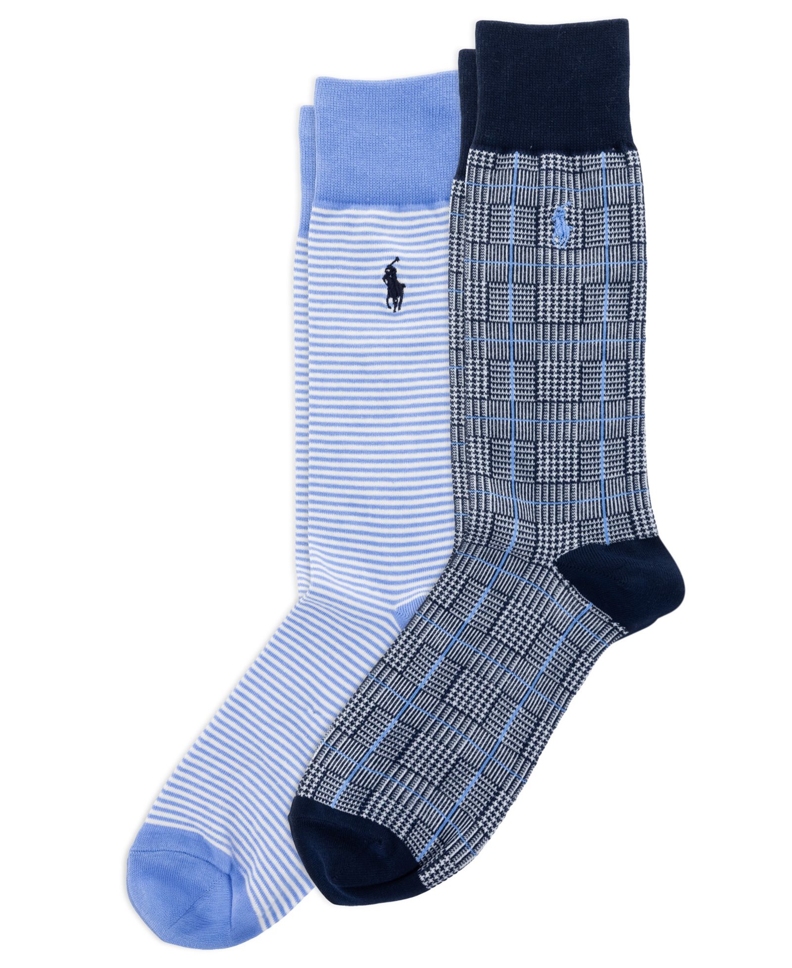 Polo Ralph Lauren Men's Hyde Park Glen Plaid and Stripe Crew Socks, 2-Pack