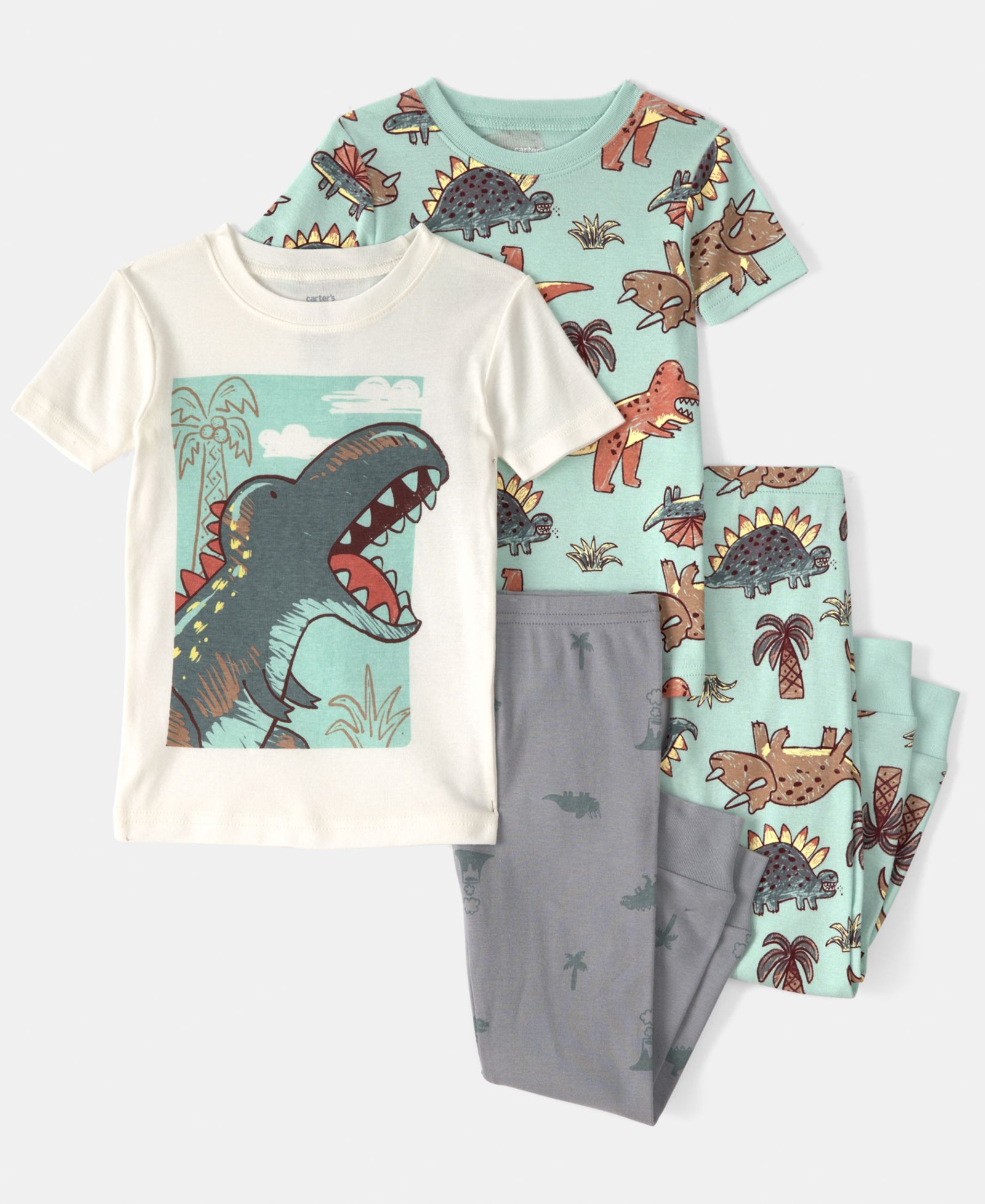 Carter's Baby Boys' Dinosaur Crewneck Top and Snug-Fit Pajama, 4-Piece Set