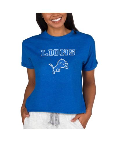 Женская синяя толстовка Detroit Lions Tri-Blend Mainstream Terry с коротким рукавом