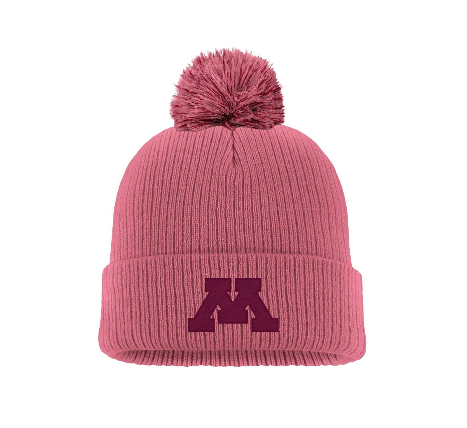 Men's Pink Minnesota Golden Gophers Tonal Peak Cuffed Knit Hat with Pom