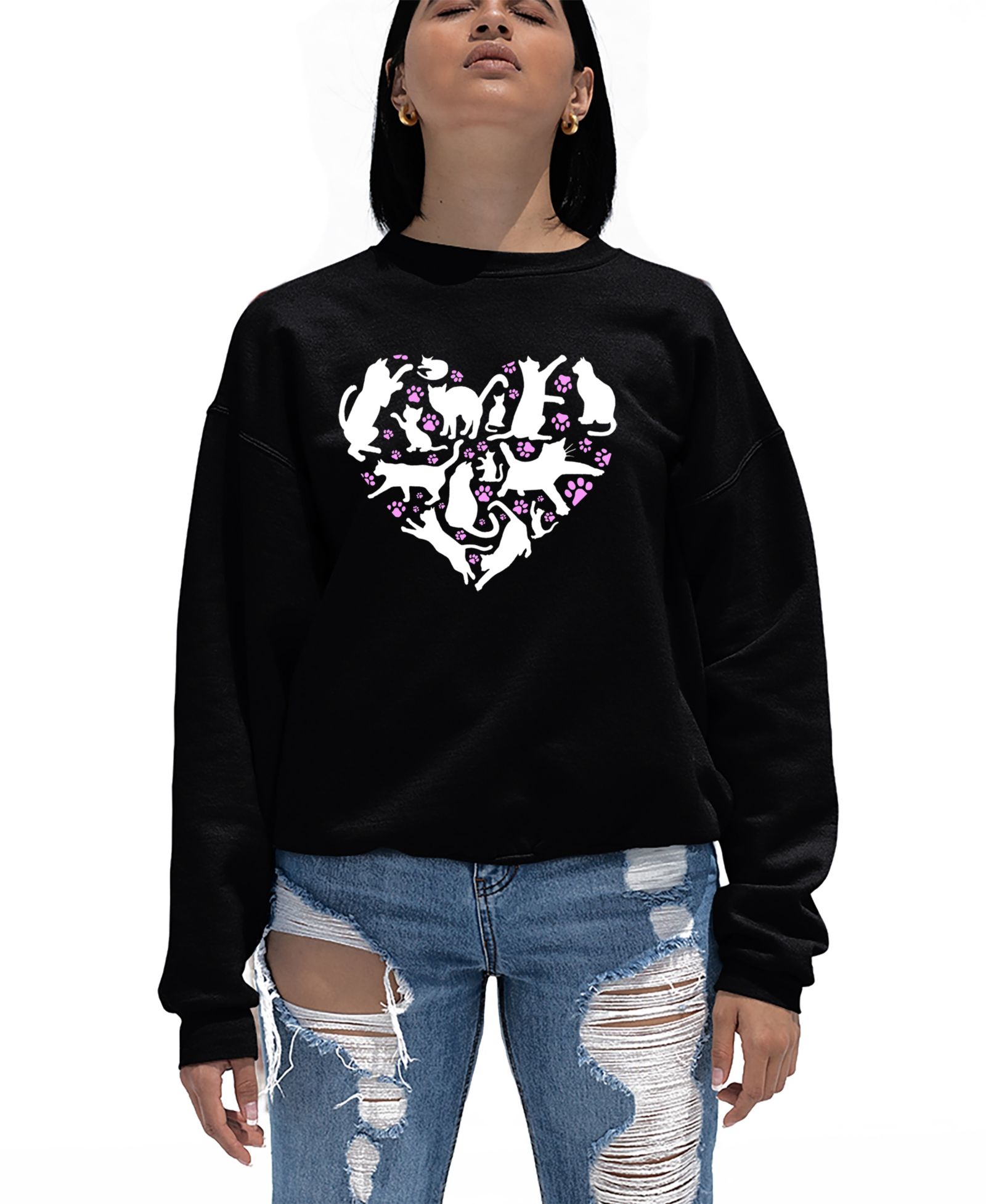 Женский свитшот LA Pop Art Cat Heart Word Art Crew Neck