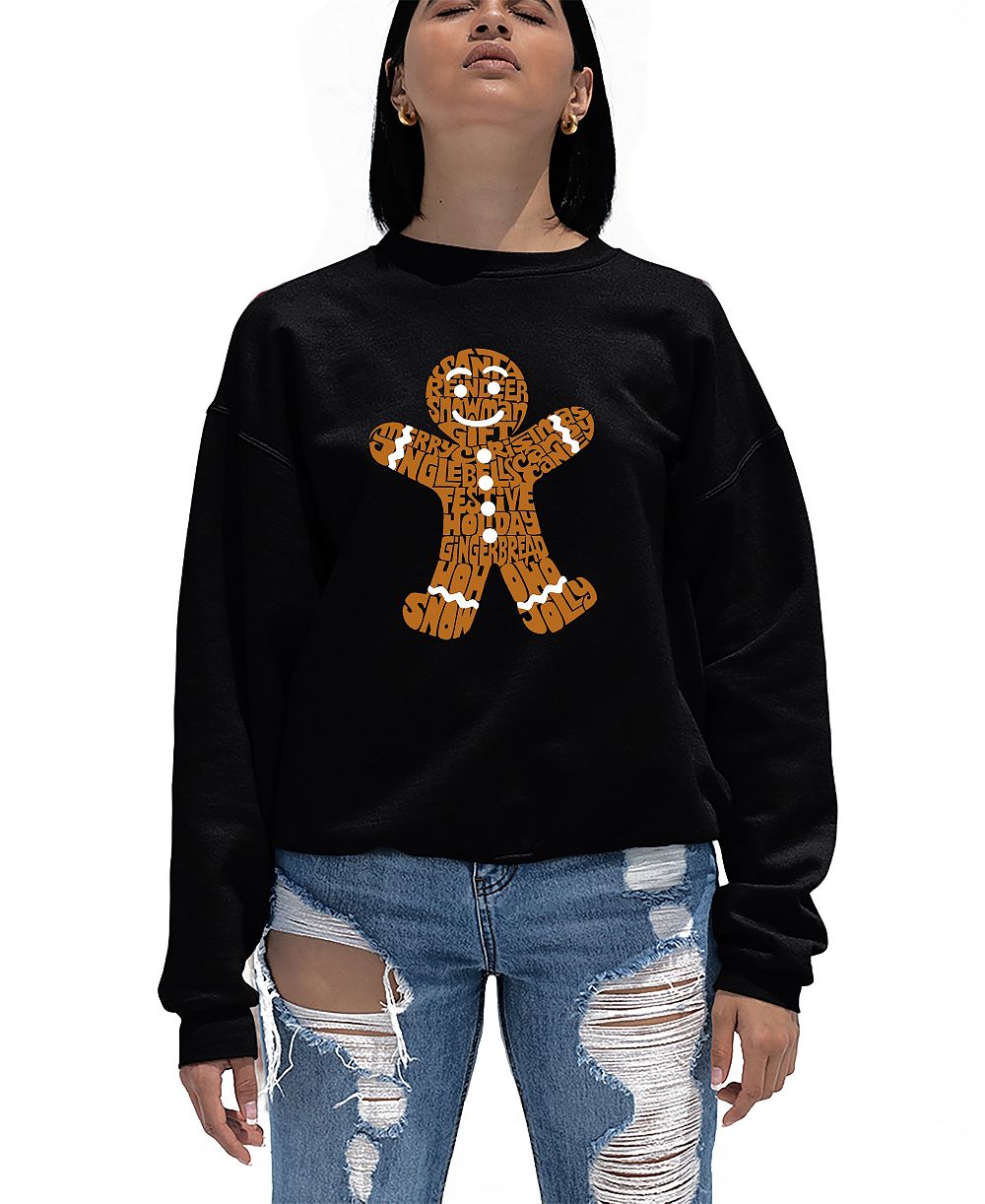 LA Pop Art Women's Gingerbread Word Art Crew Neck Sweatshirt