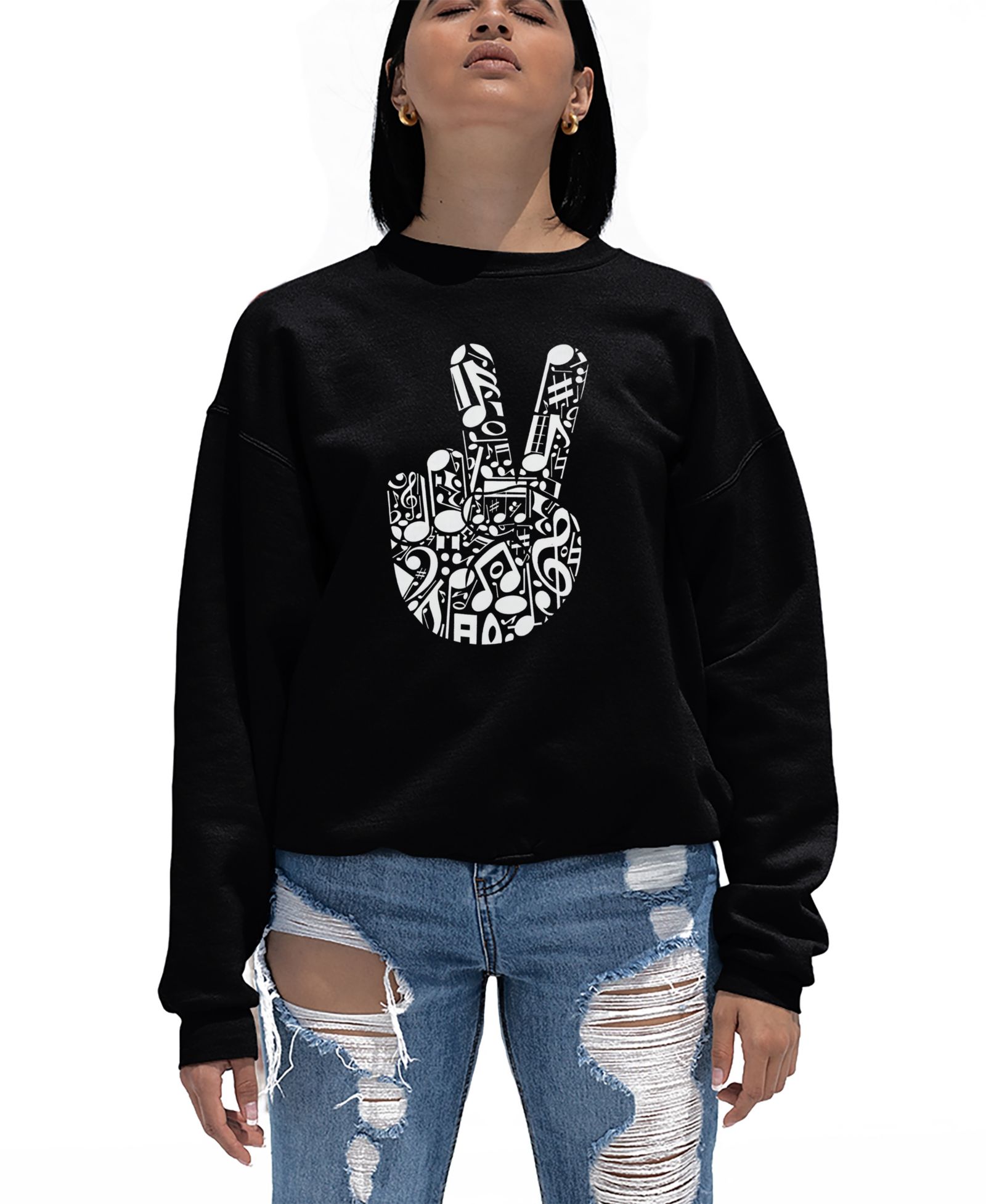 Женское свитшот LA Pop Art с принтом Peace Finger Notes и круглым вырезом