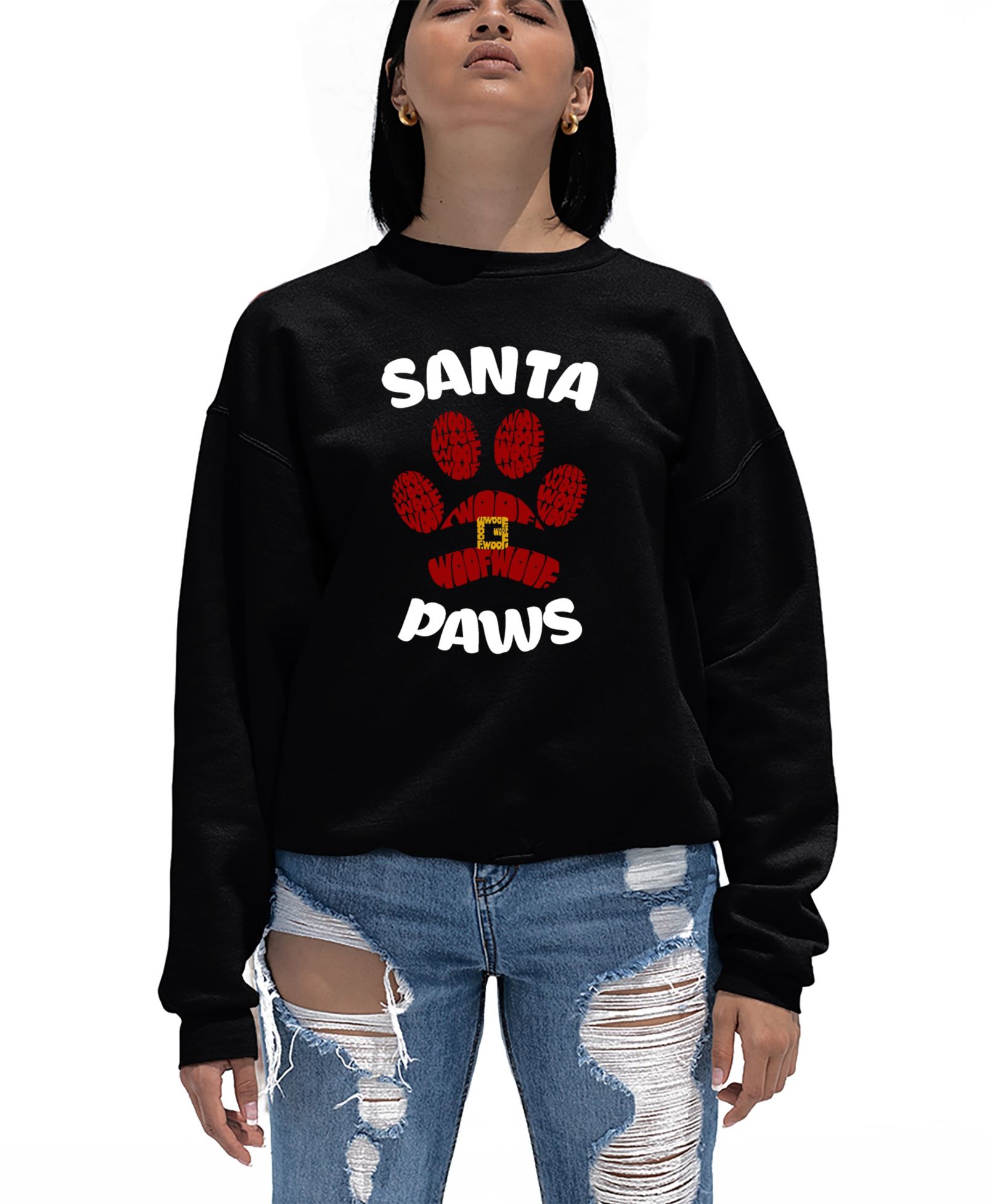 Женский свитшот LA Pop Art Santa Paws Word Art с круглым вырезом