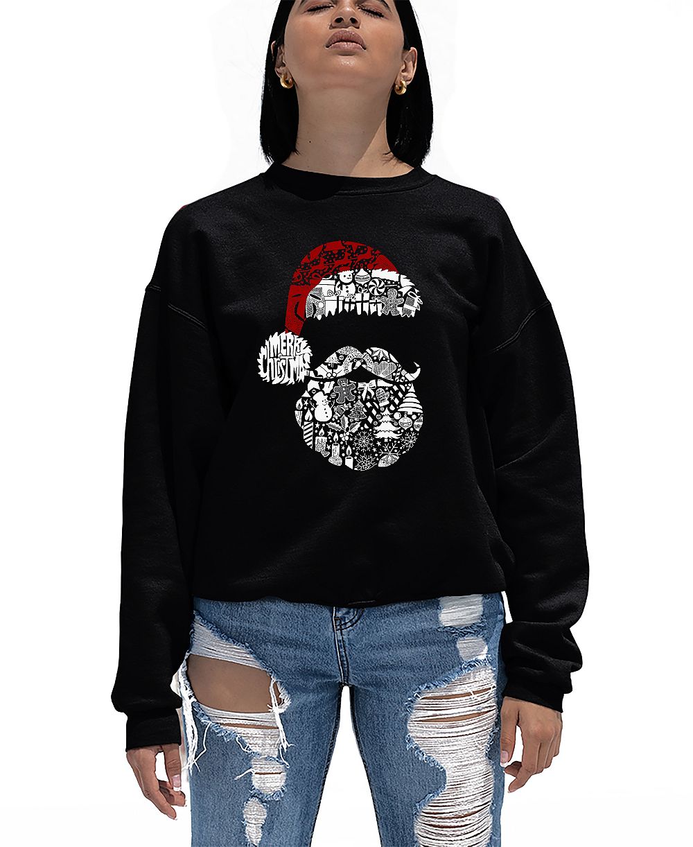 LA Pop Art Women's Santa Pics Word Art Crew Neck Sweatshirt