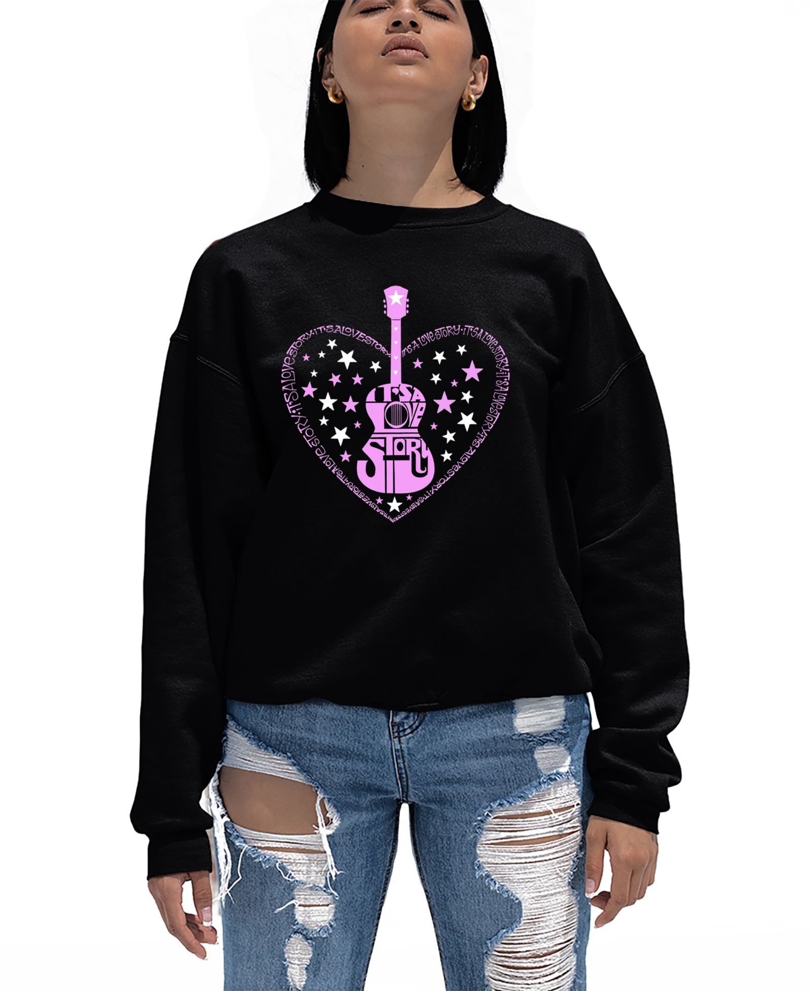 LA Pop Art Women's It's A Love Story Word Art Crew Neck Sweatshirt