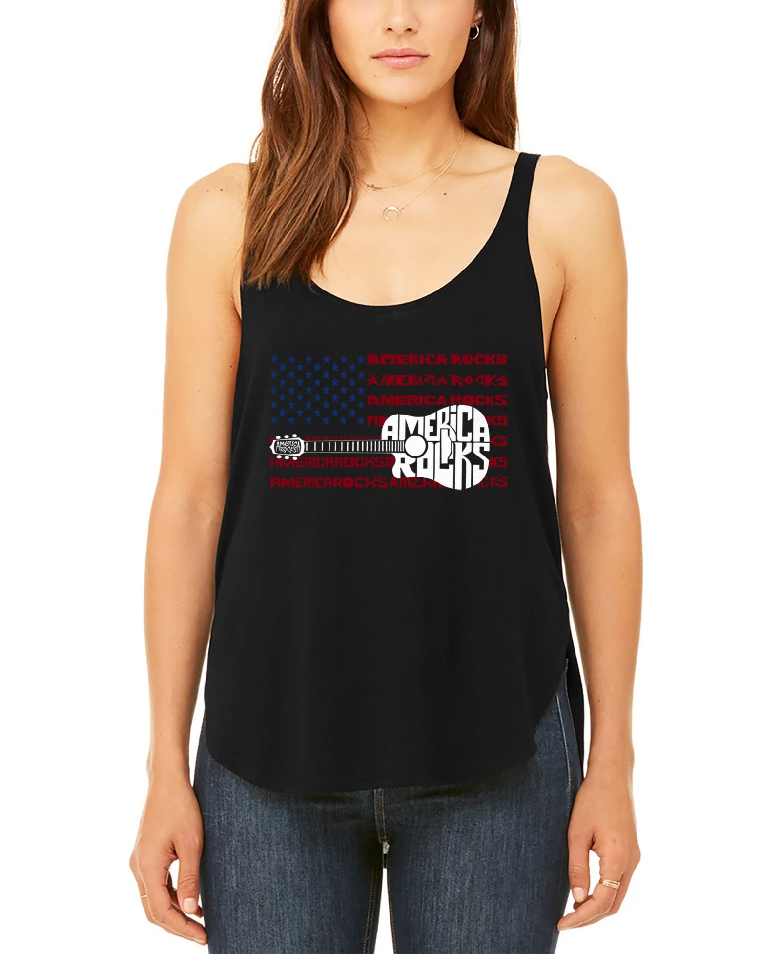 LA Pop Art Women's America Rocks Premium Word Art Flowy Tank Top