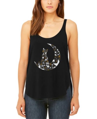 Майка LA Pop Art Women's Cat Sitting On Moon Premium Word Art Flowy Tank Top