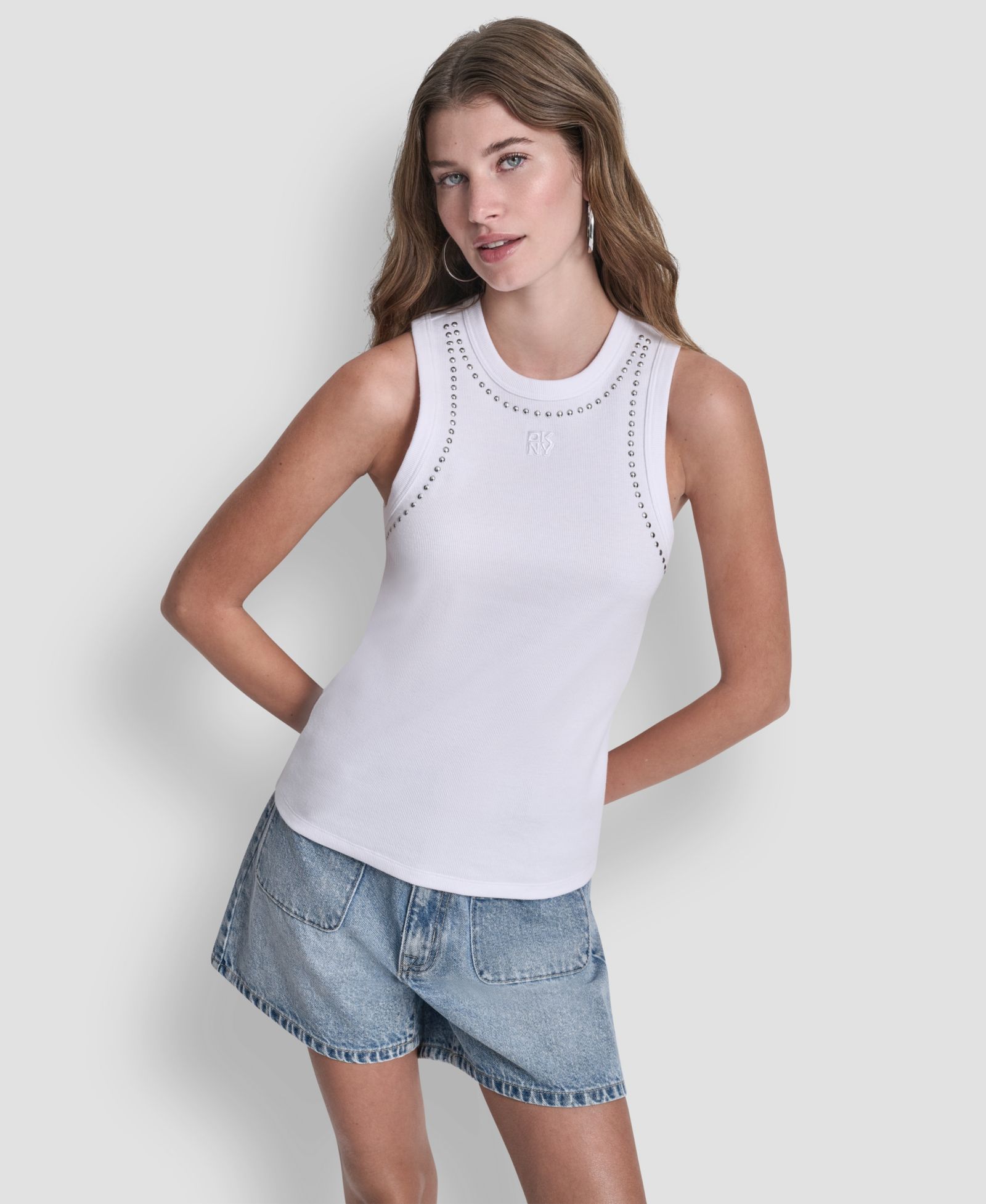 DKNY Jeans Women's Crewneck Tank Top with Dome Studs
