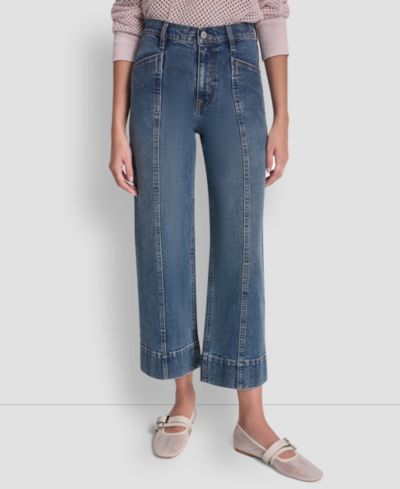 DKNY Jeans Women's High Rise Cropped Wide Leg Utility Jeans