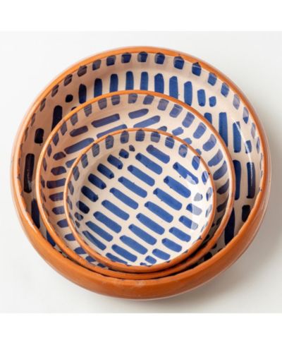Verve Culture Ceramic Nesting Dish Set of 3 - Blue Stripe