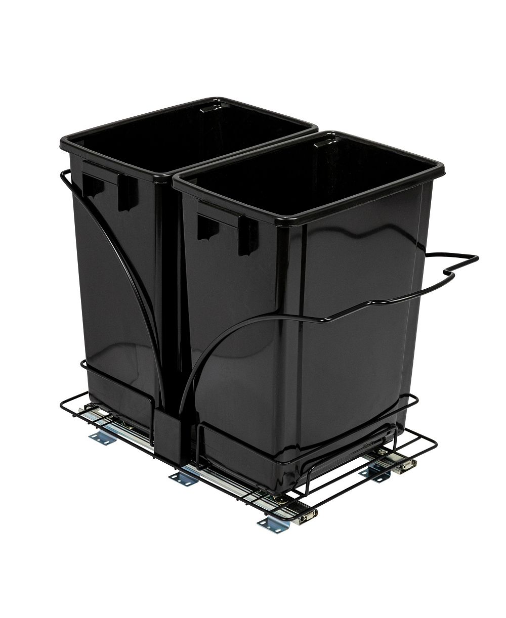 Household Essentials Glidez Steel Pull-Out Double 9 Gallon Plastic Trash Cans Black