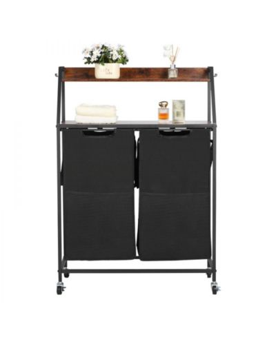 Slickblue Rolling Laundry Hamper with 2 Tiers, 2 Bags, and Hooks
