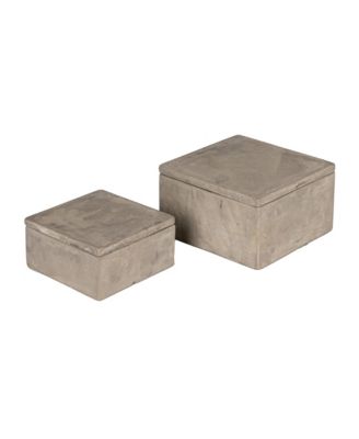 Storied Home Contemporary Cement Boxes with Lids, Grey, Set of 2