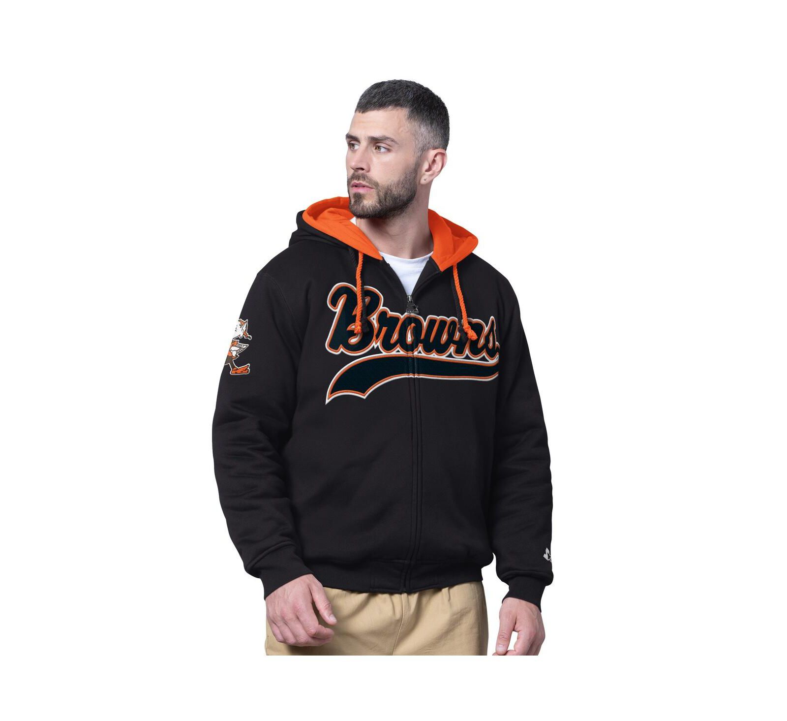 Men's Black Cleveland Browns Big Shot Throwback Full-Zip Double Hooded Jacket