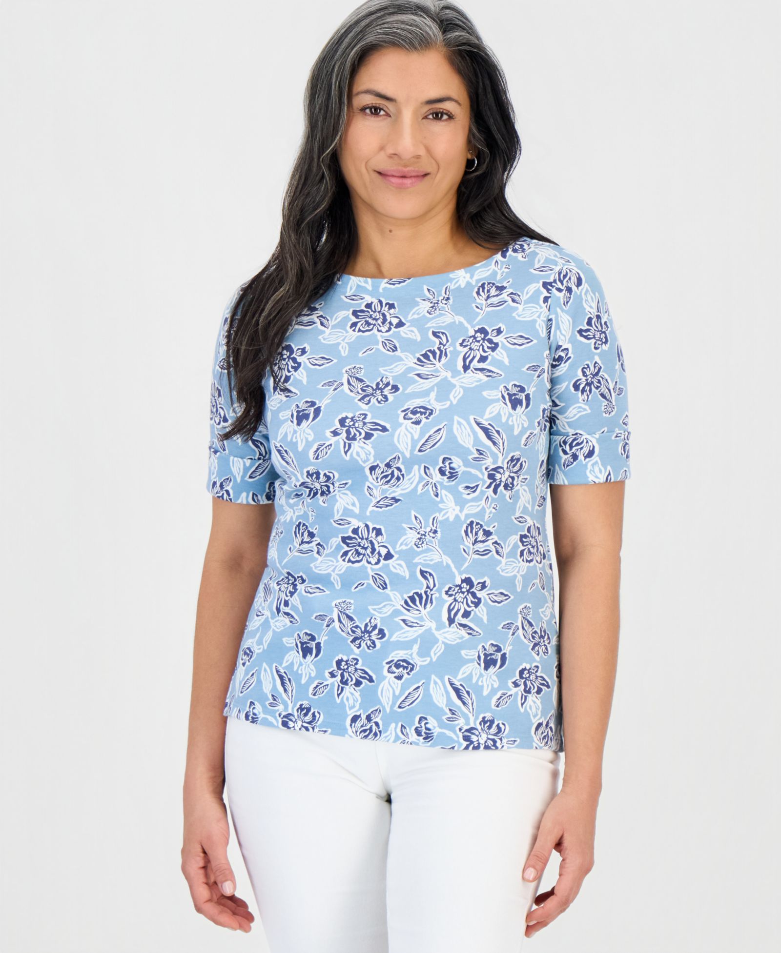 Style & Co Petite Floral Knit Elbow-Sleeve Top, Macy's Exclusive