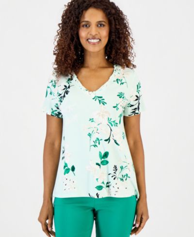 JM Collection Женский трикотажный топ V-neck с пайетами