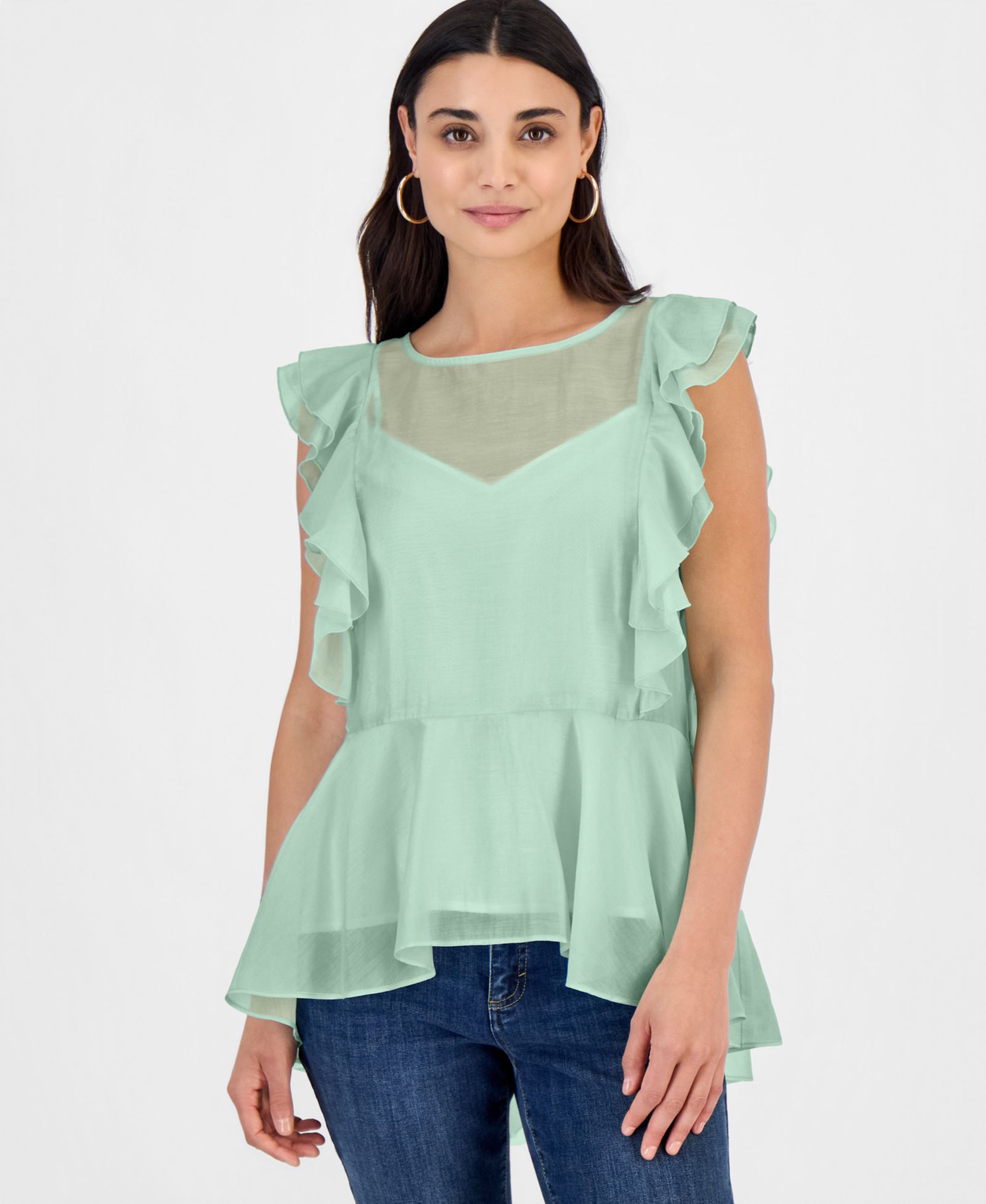I.N.C. International Concepts Petite Ruffle-Sleeve Peplum Blouse, Macy's Exclusive