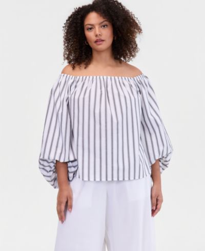 I.N.C. International Concepts Plus Size Off-The-Shoulder Puffed-Sleeve Top, Macy's Exclusive