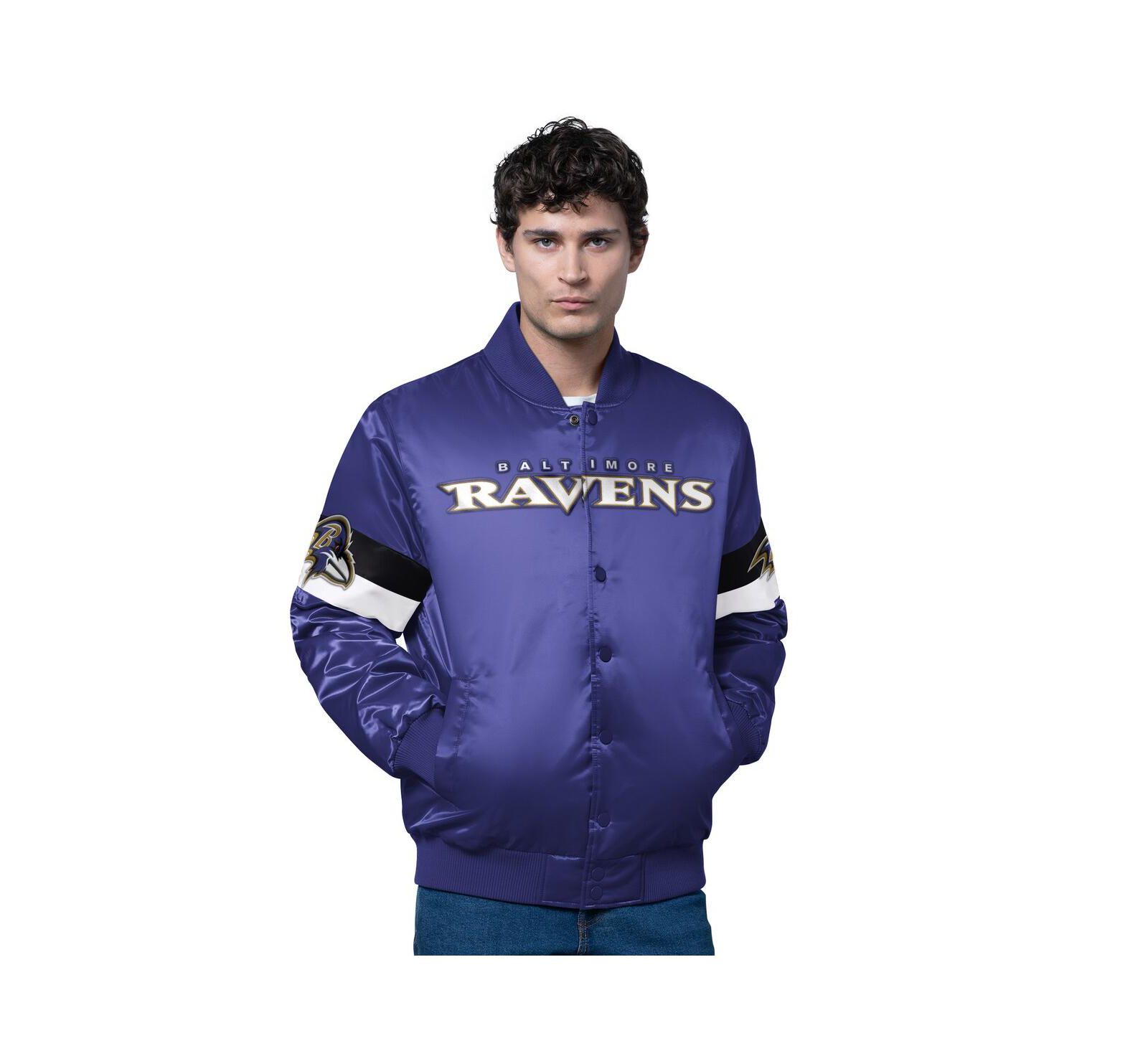 Starter Men's Purple Baltimore Ravens Triple Option Satin Varsity Full-Snap Jacket