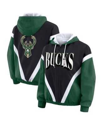 Женская ветровка-худи WEAR by Erin Andrews Black/Hunter Green Milwaukee Bucks Color Block Full-Zip