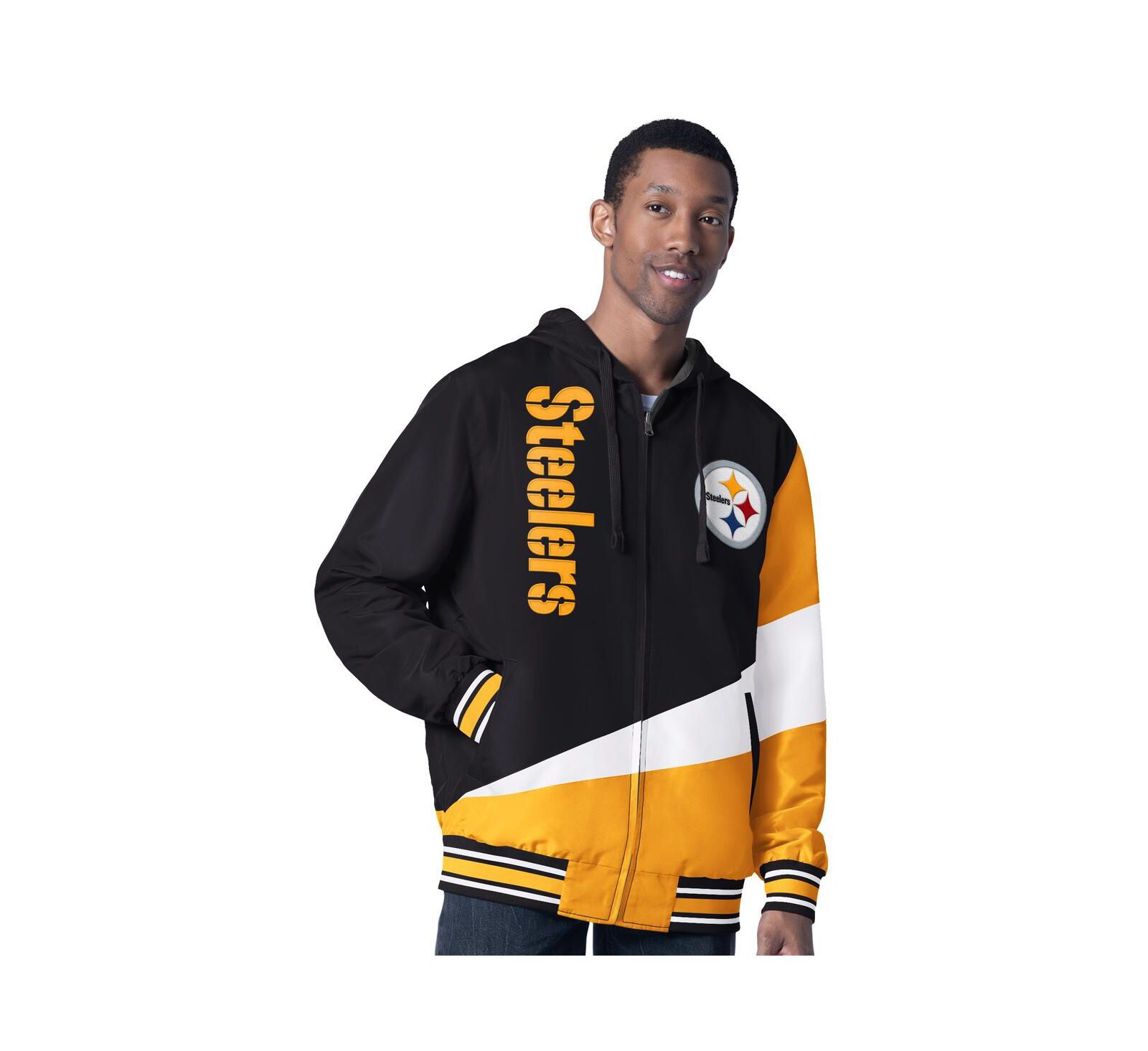 Мужская двусторонняя куртка с капюшоном Pittsburgh Steelers, черная/угольная