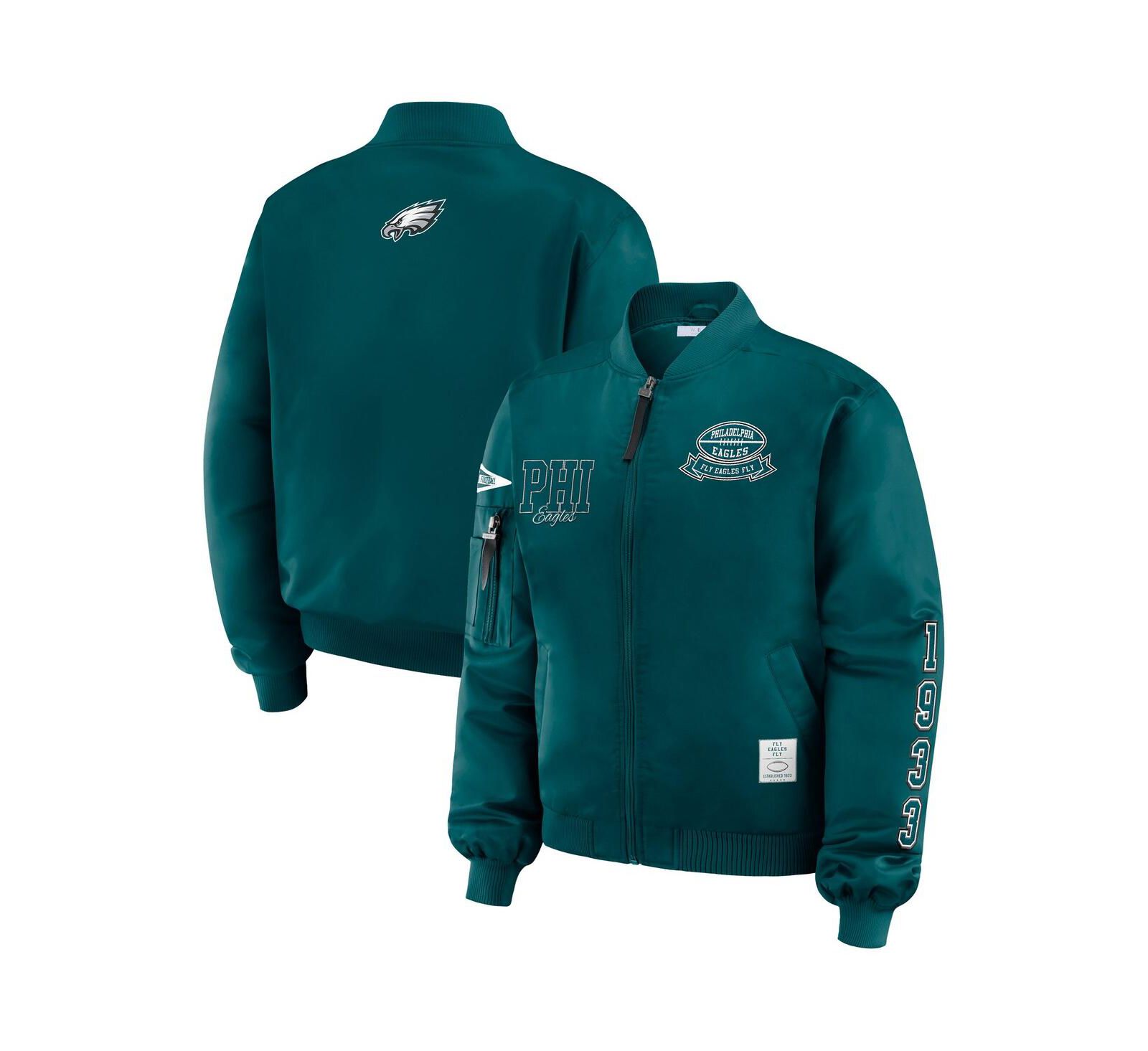 Женская куртка-бомбер WEAR by Erin Andrews Midnight Green Philadelphia Eagles Patch Full-Zip