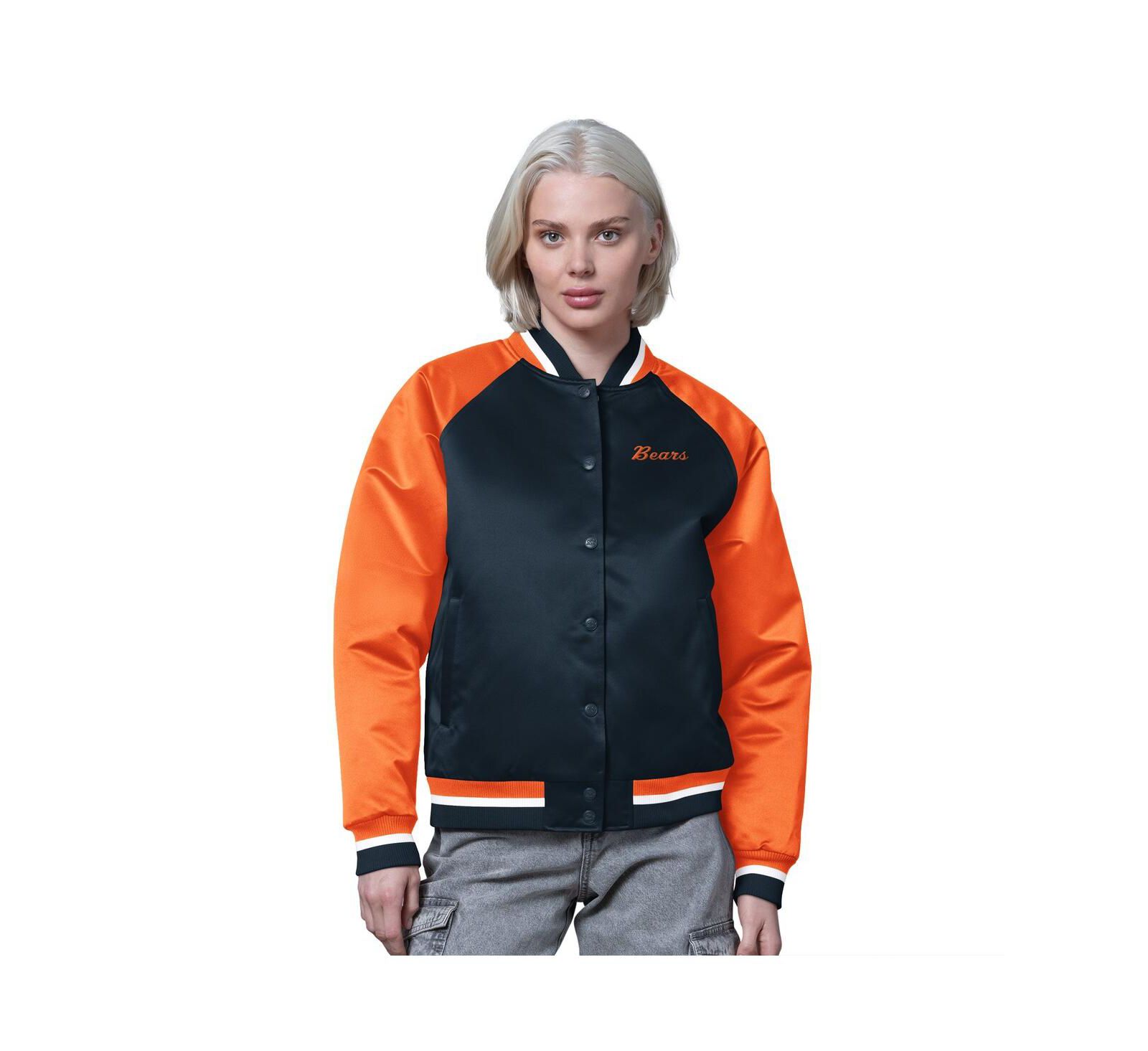 Starter Women's Navy/Orange Chicago Bears Satin Full-Snap Vintage Varsity Jacket