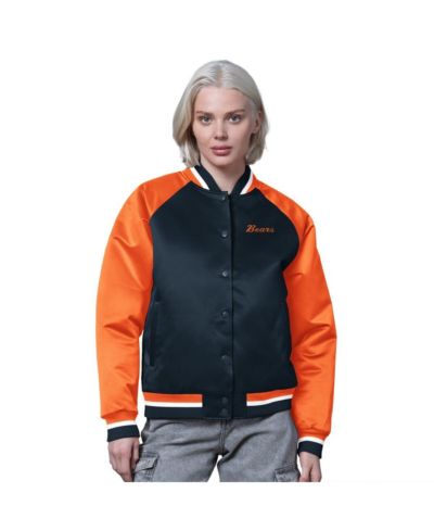 Женская Starter темно-синяя/оранжевая винтажная куртка Chicago Bears Satin Full-Snap Varsity