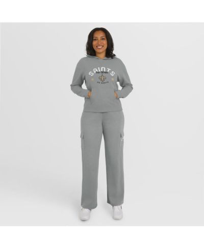 Women's Gray New Orleans Saints Waffle-Knit Long Sleeve Hooded Shirt & Pants Lounge Set