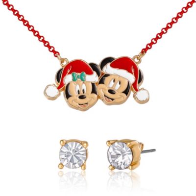 Набор ожерелье и серьги-гвоздики Disney Mickey & Minnie Santa, золотистый цвет