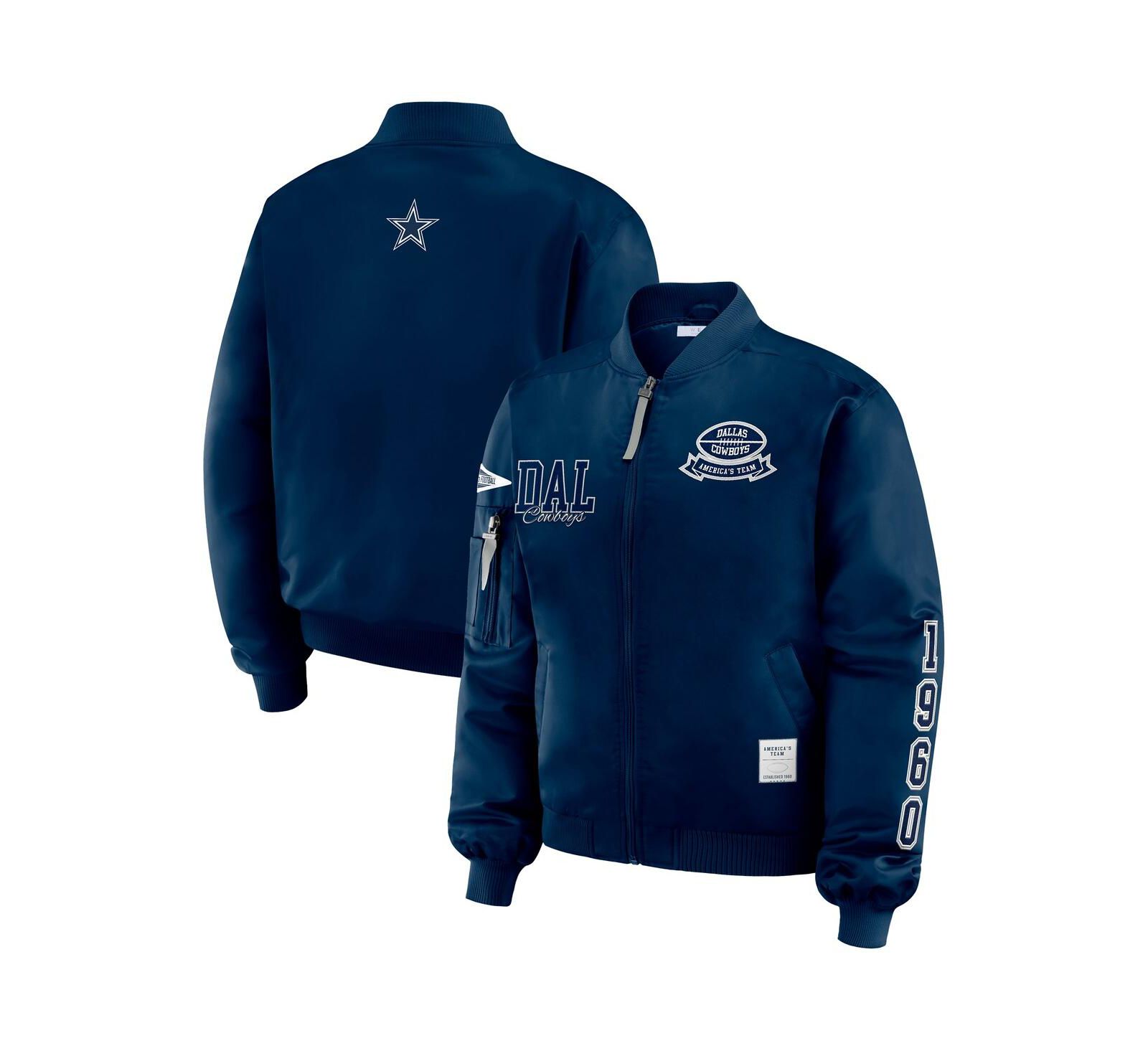 WEAR by Erin Andrews Women's Navy Dallas Cowboys Patch Full-Zip Bomber Jacket