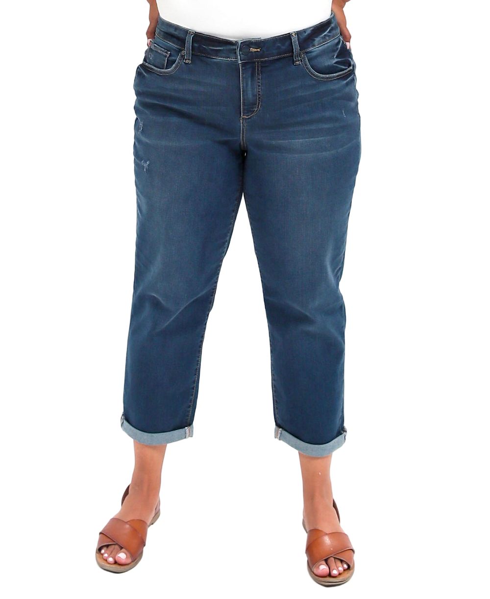SLINK Jeans Women's Denim Mid rise boyfriend rolled Kennedi