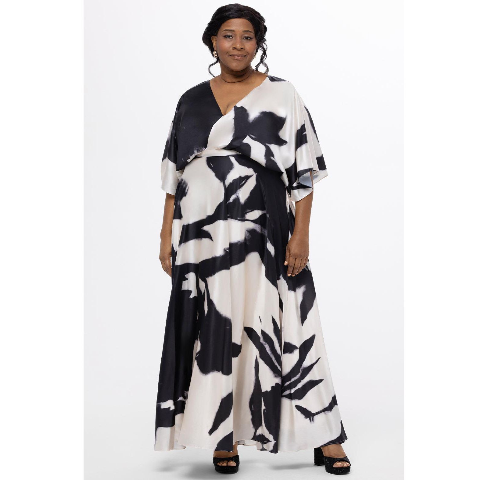 Женское вечернее платье Celebrations by Sydney's Closet V-Neck Satin Print Maxi Gown