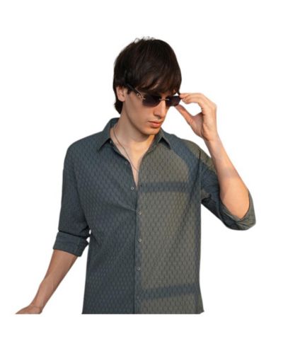 Мужская рубашка Campus Sutra Charcoal Grey Honeycomb-Textured Oversized