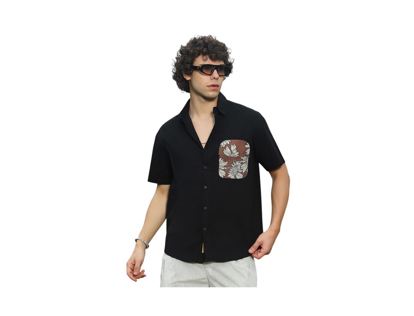 Мужская рубашка Campus Sutra Chocolate Brown & Obsidian Black Flora-Block
