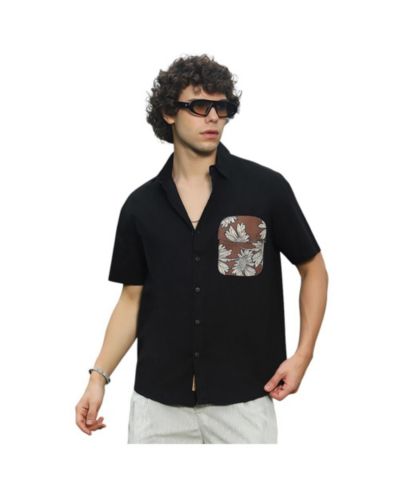 Мужская рубашка Campus Sutra Chocolate Brown & Obsidian Black Flora-Block