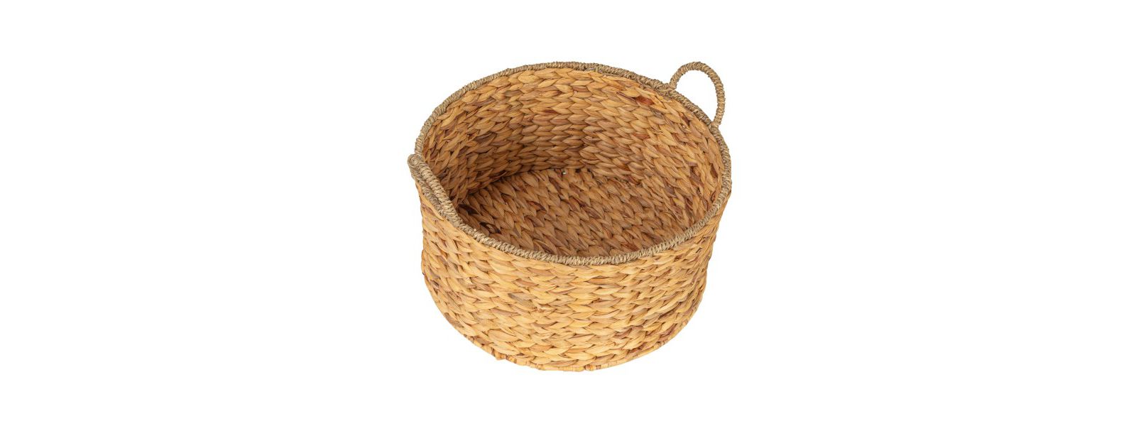 Household Essentials Round Handwoven Water Hyacinth and Seagrass Basket with Handles, Natural