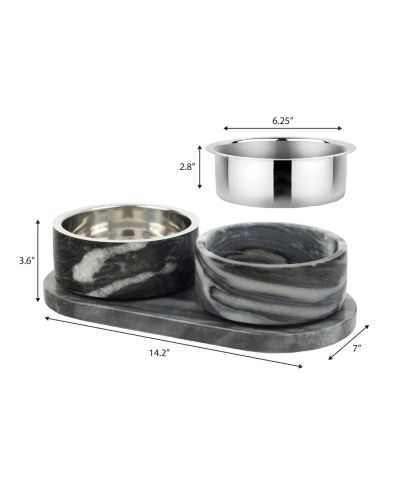 Набор мисок THE LICKER STORE Marbre Small/Medium Modern Weighted Double Marble and Stainless Steel 12oz (1.5 Cups) с подносом
