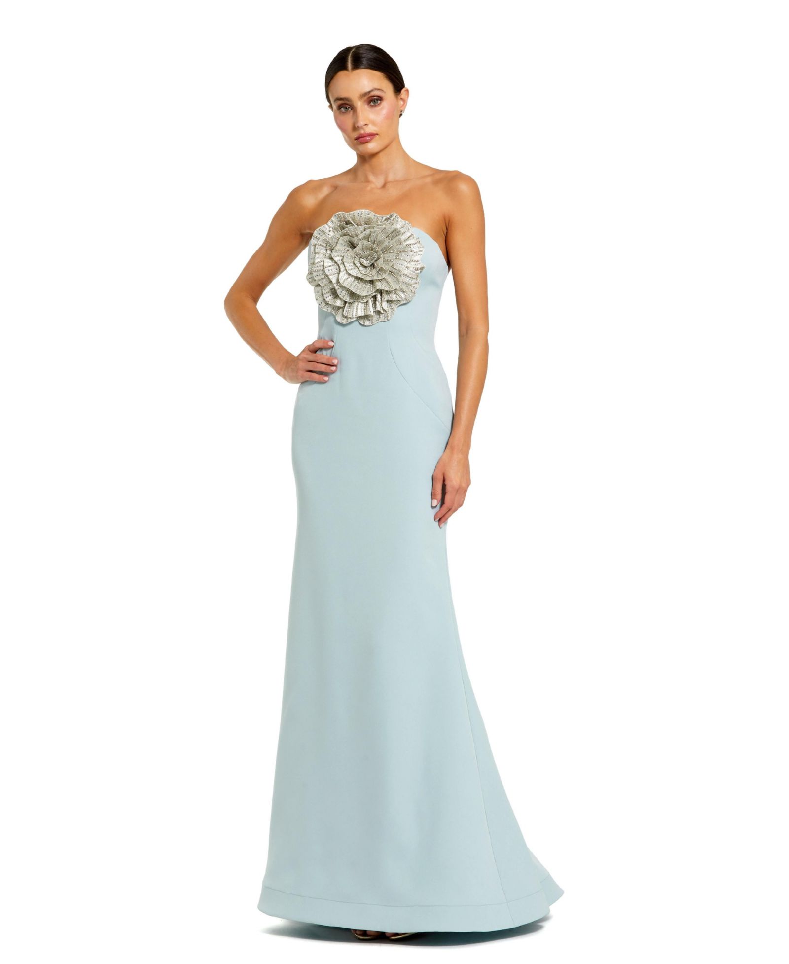 Женское вечернее платье Mac Duggal Strapless Crepe Trumpet с 3D стразами