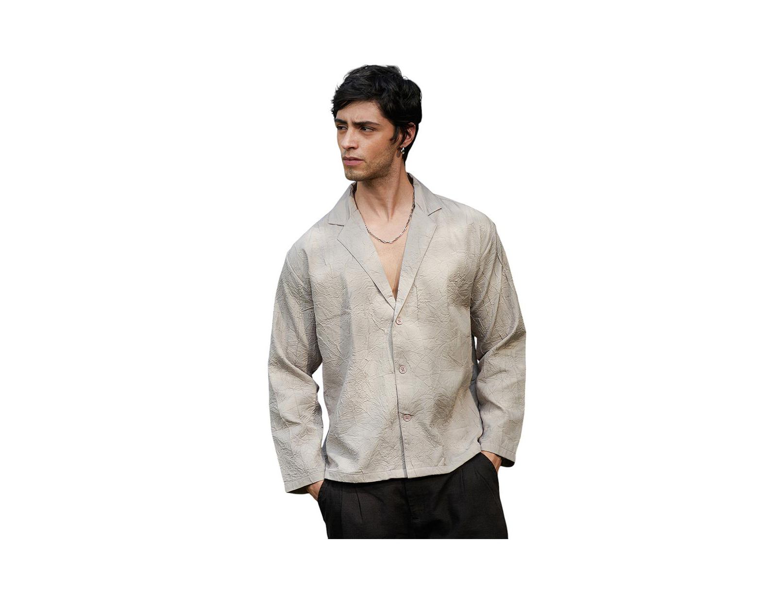 Мужская рубашка Campus Sutra Ecru Beige Wrinked Korean Oversized