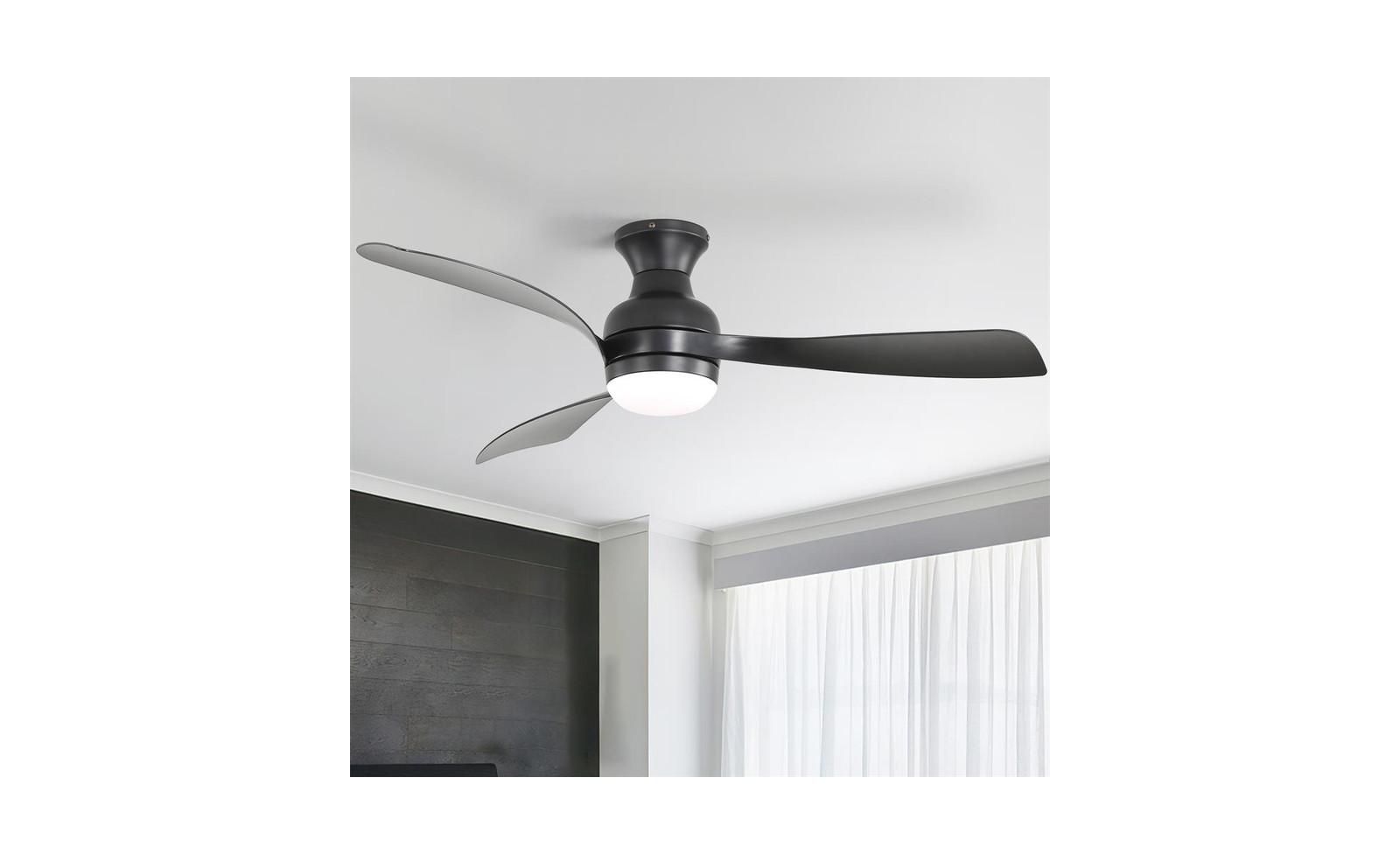 Sofucor 52-inch Modern Black 3-Blade Flush Mount Ceiling Fan with Led Light and Remote Control