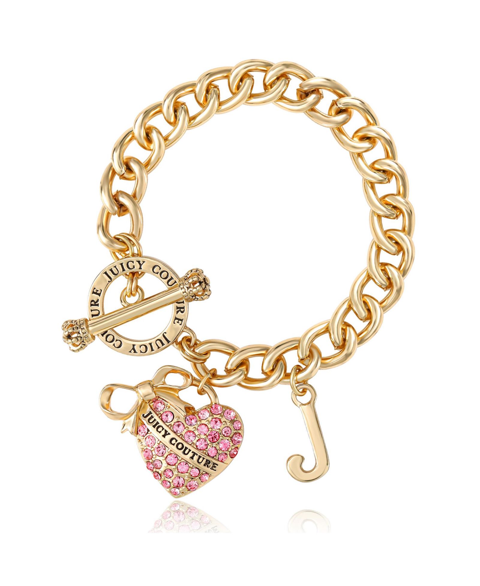 Juicy Couture Браслет Pavé Heart Toggle, Gold-Tone Curb Chain
