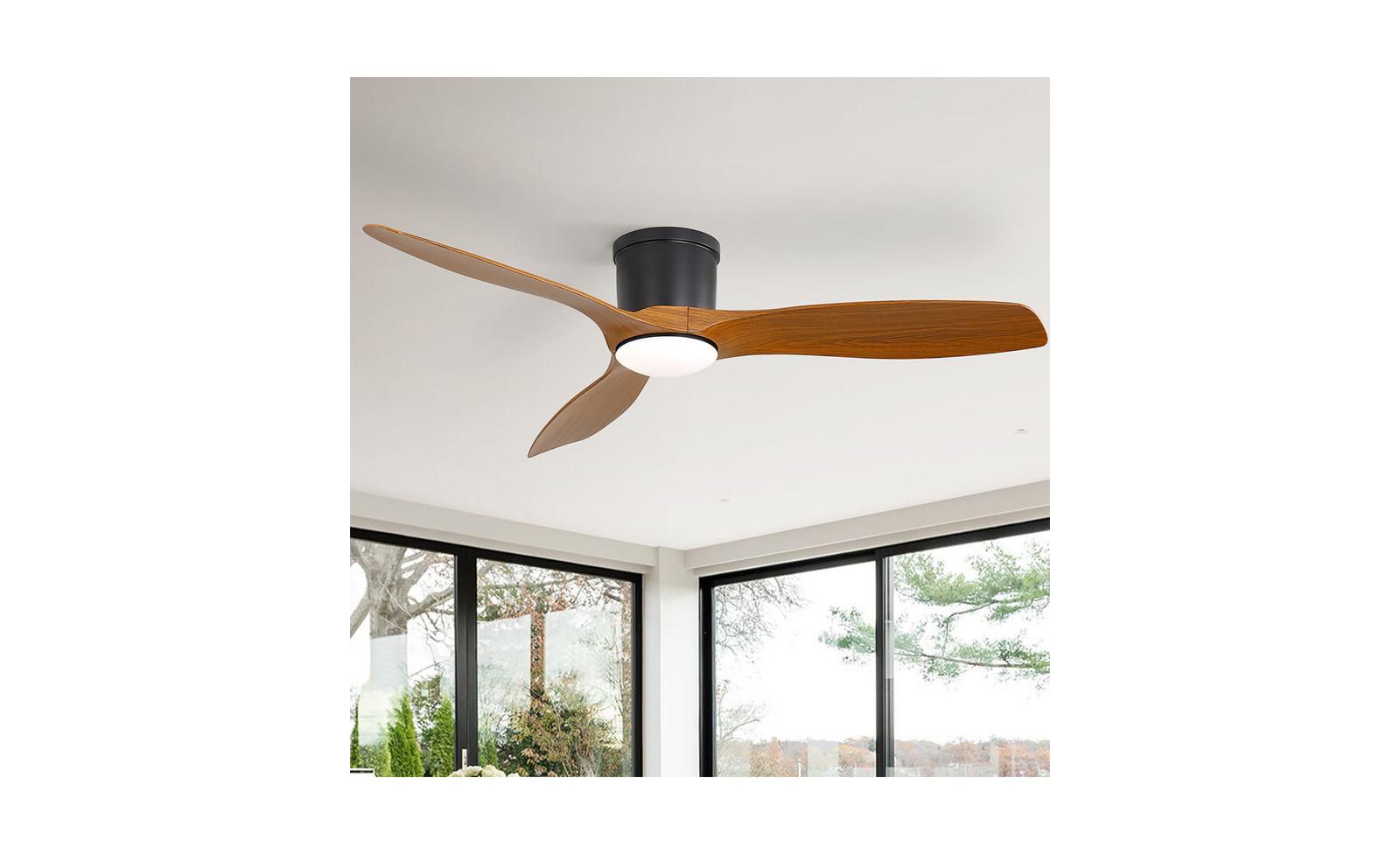 Sofucor 52-inch Modern Minimalist Black 3-Blade Flush Mount with Remote Control,Supporting Mobile Device Connection and Voice Function